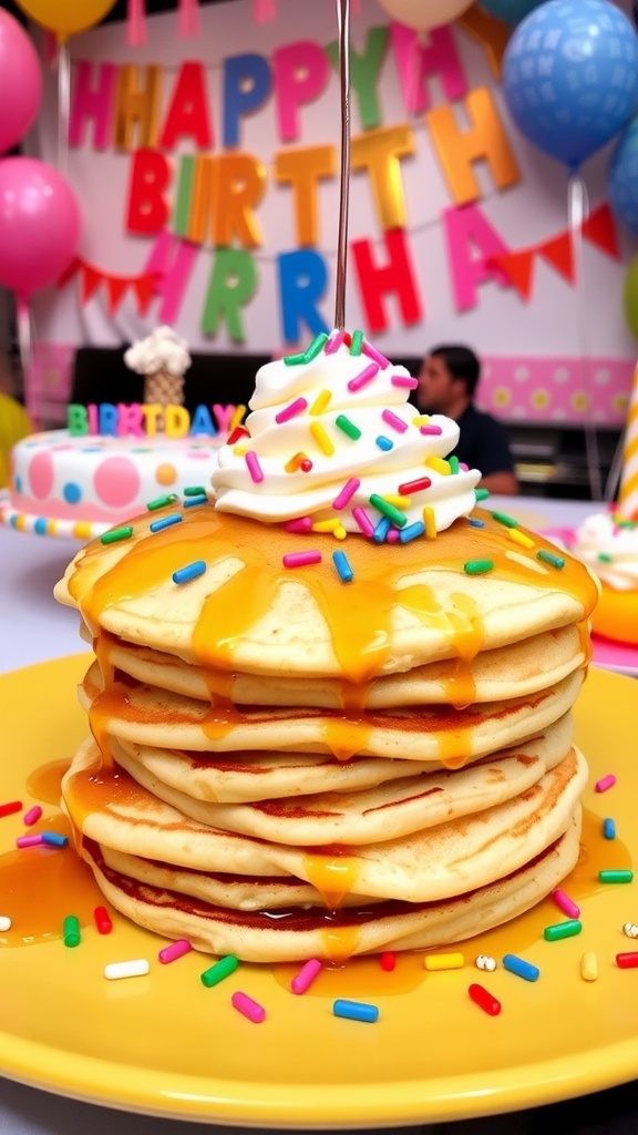 Fluffy Birthday Cake Pancakes with Rainbow Sprinkles