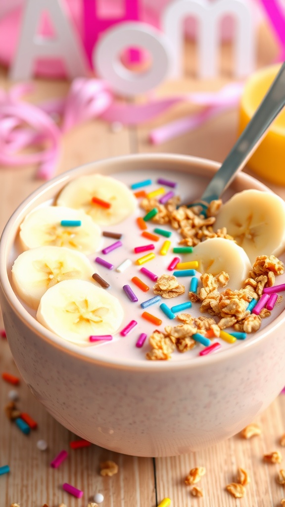 Delicious Birthday Cake Protein Smoothie Bowl