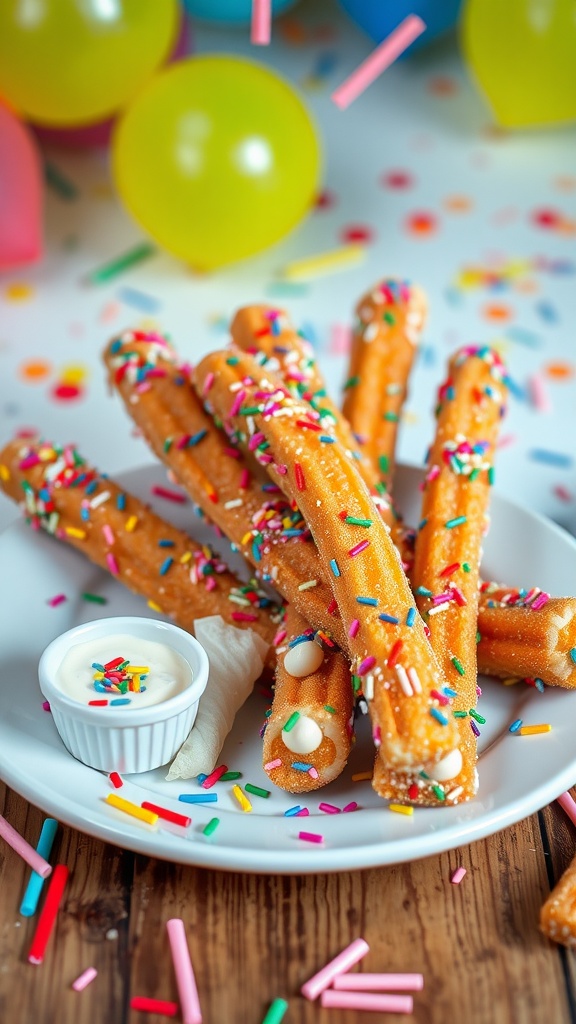 Festive Birthday Cake Churros with Sweet Dipping Sauce