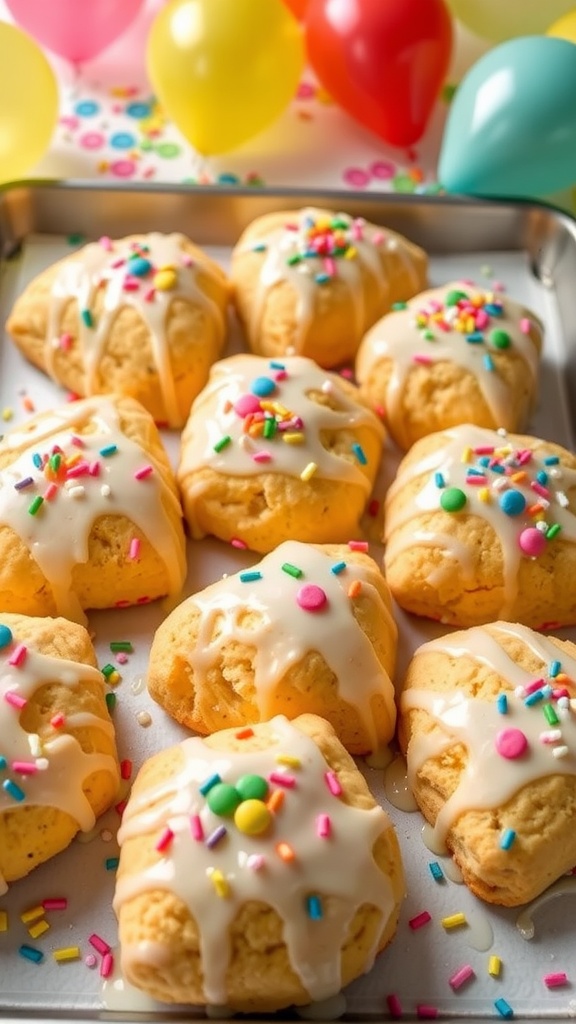 Festive Birthday Cake Scones with Glaze Drizzle