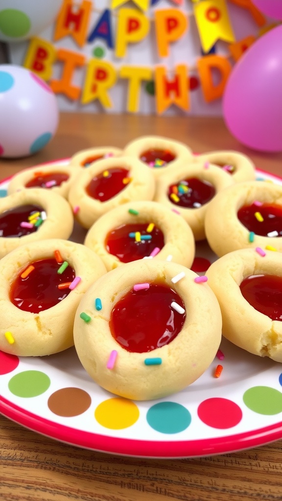 Delightful Birthday Cake Thumbprint Cookies with Jam Centers