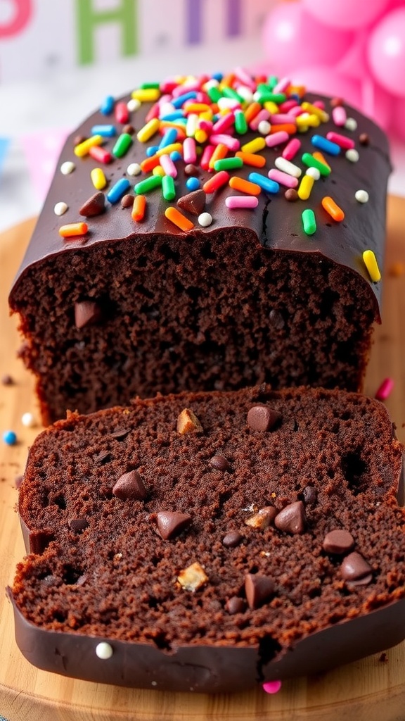 Decadent Chocolate Birthday Cake Bread with Colorful Sprinkles
