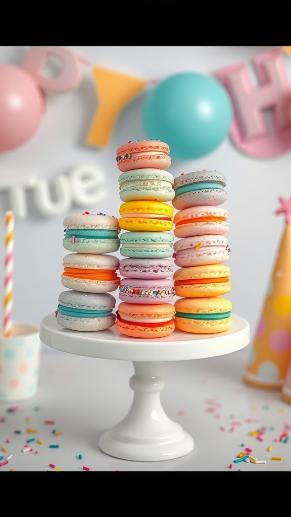 Charming Birthday Cake Macaron Towers