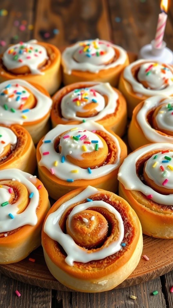 Delicious Birthday Cake Cinnamon Rolls with Cream Cheese Frosting