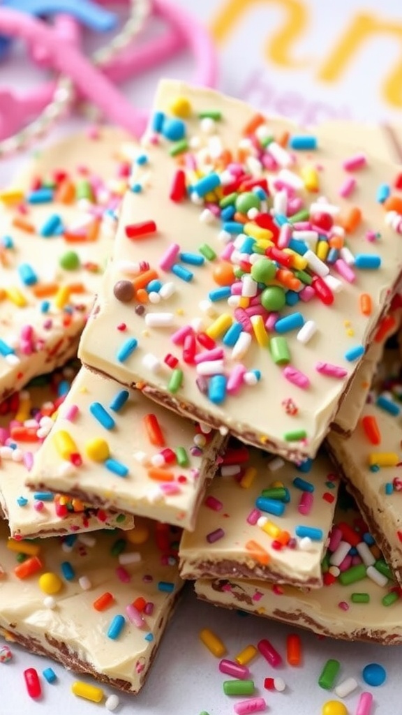 Festive Birthday Cake Chocolate Bark with Sprinkles